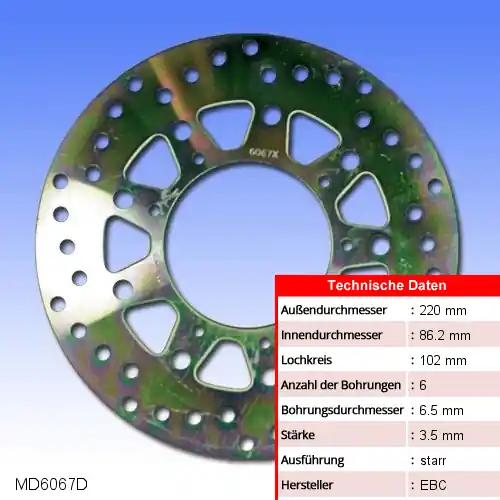 Markenprodukt Bremsscheibe EBC MX / Enduro / ATV MD6067D (1 Stück)