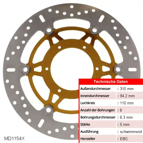 Bremsscheibe X EBC Stahl rostfrei MD1154X (1 Stück) Günstig